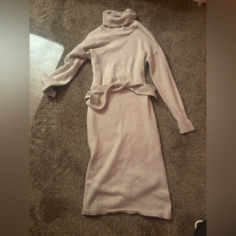 Rachel Zoe Turtleneck Sweater Dress with Tie in Beige (M)